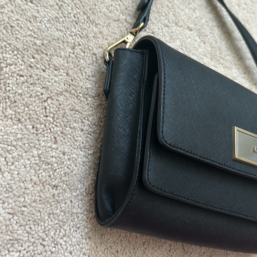 DKNY | Leather Double Flap Crossbody Bag | Black - Picture 5 of 16